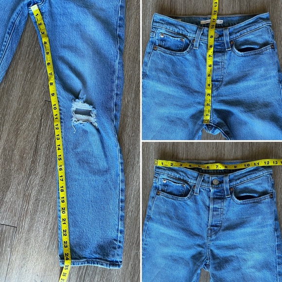 Levi’s Premium Wedgie Straight Jeans Jive Tone Blue Ripped Knee Cropped Ankle 24 - Picture 16 of 16